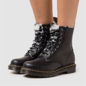 Dr. Martens 1460 8-Eye Serena Boot Black/Zebra Faux Fur - size 6